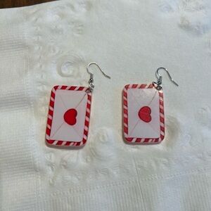 Red and White Heart Envelope Earrings